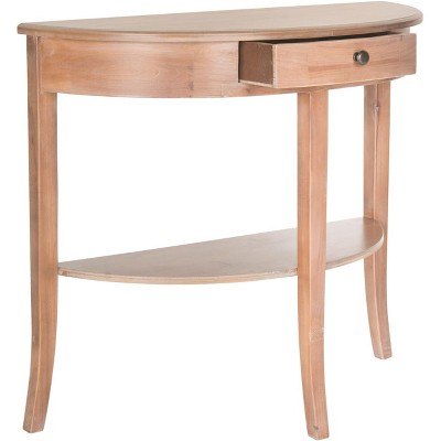 Natural Wood Demilune Hallway Table with Storage