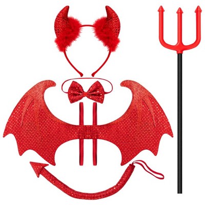 Joyfy Devil Costume Accessory Set (5-Piece),  Includes Devil Wings, Pitchfork, Bow Tie, Horn Headband & Tail, Perfect for Halloween Parties & Cosplay