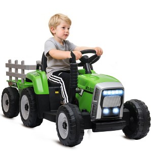 Aosom 12V Ride on Tractor w/ Trailer, 25W Dual Motors, Battery Powered Electric Tractor w/ Remote Control, Music, Startup Sound, Horn, Lights - 1 of 4