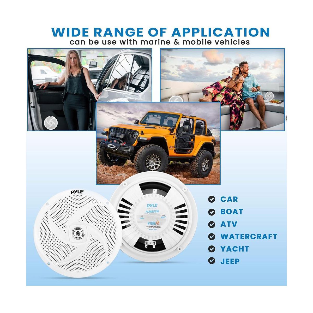 Pyle 8'' Low-Profile Marine Speakers - Waterproof, 2-Way Full Range - thumbnail 5