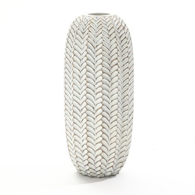LuxenHome Modern Geometric Pattern Polyresin 17-Inch Tall Cylinder Vase White