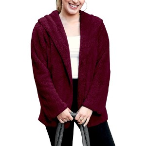 Anna-Kaci Women's Fluffy Fleece Teddy Faux Fur Coat Jacket with Hoodie - 1 of 4