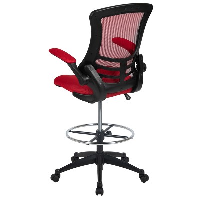 Adjustable Red Mesh Drafting Chair with Lumbar Support and Flip-Up Arms