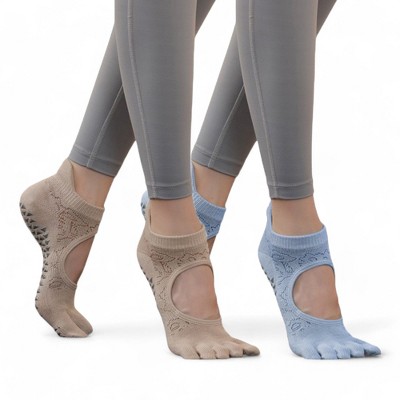 Alilang Women's 2-Pack Non-Slip Five-Toe Yoga Socks with Open Top Design for Stability and Comfort - One Size Fits Most,