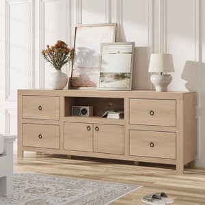 TV Stand for 80 Inch TVs, Long Entertainment Center with 6 Storage Drawer & Soundbar Shelf, Television Consoles Stands for Living Room - 1 of 4