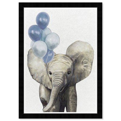 15" x 21" Baby Elephant with Balloons Animals Framed Art Print - Wynwood Studio: Modern Decor, Digital Art, Plastic Frame