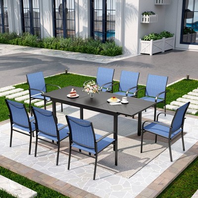 Captiva Designs 9pc Patio Dining Set with Black Expandable Steel Rectangle Table & Sling Fixed Chairs