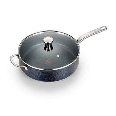 T-fal G10482 HeatMaster Nonstick, Thermo-Spot Heat Indicator Dishwasher Oven Safe Jumbo Cooker with Lid Cookware, 5 Quart, Black