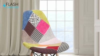 Milan Patchwork Multicolor Fabric Chair with Artistic Wooden Legs