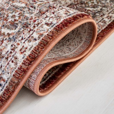 Red and Ivory Rectangular Synthetic Persian Area Rug