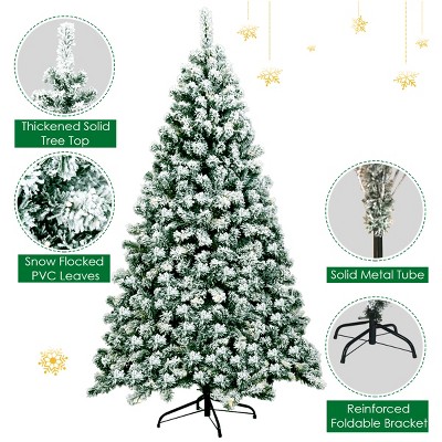 6ft White Snow Flocked Pine Christmas Tree with LED Lights