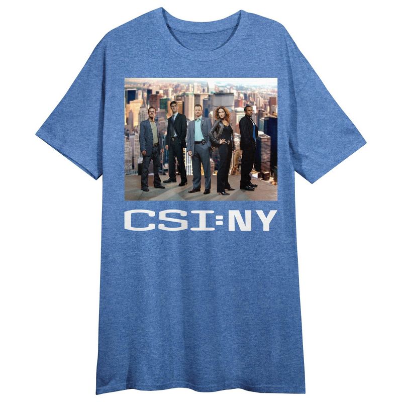 CSI: New York Main Cast NYC Skyline Crew Neck Short Sleeve Blue Heather Women's Night Shirt, 1 of 3