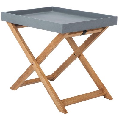 Terance Natural Acacia Wood Outdoor Side Table with Gray Tray