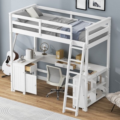 YOOCOZZ Twin Size Loft Bed with U-shaped Desk, Drawers and Storage Shelves
