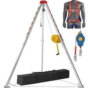VEVOR Confined Space Tripod Kit, Confined Space Tripod 7' Legs and 98' Cable, Rescue Tripod 32.8' Fall Protection, 1800 lbs Winch Silver - 1 of 4