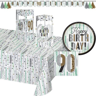 Creative Converting Minted Milestone Chocolate Chip Mint 90th Birthday Tableware and Decor Set 8ct