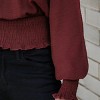 Women's Elegant Burgundy Balloon Sleeves Smocked Waist Crop Top - Cupshe - 3 of 4
