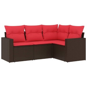 vidaXL 4 Piece Patio Sofa Set with Cushions Brown Poly Rattan - 1 of 4