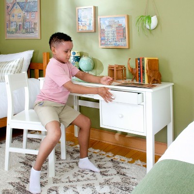 White Wooden Kids' Writing Desk with Chair and Storage Drawers