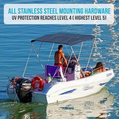 Navy Blue Marine-Grade Polyester 3 Bow Bimini Top with Aluminum Frame
