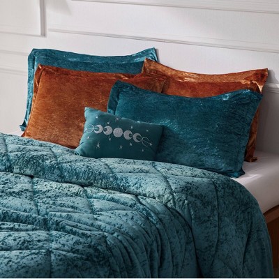 Teal Crushed Velvet Quilted Full/Queen Duvet Set