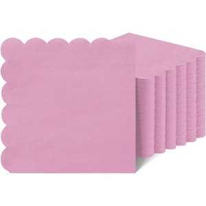 Cocktail Napkins Disposable, 100 Count Scalloped Napkins, Dessert Napkins Beverage Napkins, Folded 5” x 5” Party Napkins - 1 of 1