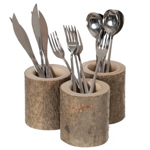 Vintiquewise Set of 3 Rustic Wooden Round Handcrafted Holder Organizer for Flatware Utensil and Supplies - 1 of 4