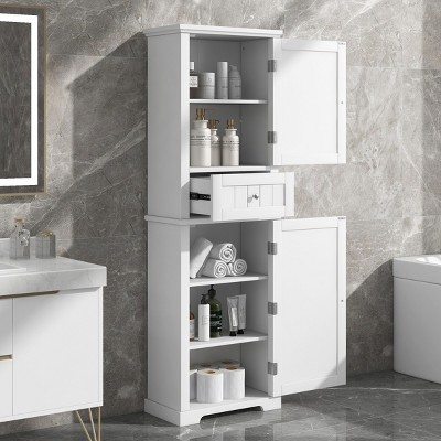 VASIP Tall Bathroom Storage Cabinet, Freestanding Storage Cabinet with Drawer and Adjustable Shelf, MDF Board with Painted Finis