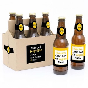 Big Dot of Happiness Best Teacher Gift - Teacher First & Last Day of School or Christmas Gift for Women & Men 6 Beer Bottle Label Stickers & 1 Carrier - 1 of 4
