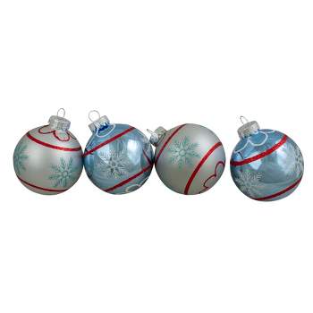 Northlight 4ct Silver and Blue Snowflake Glass Ball Christmas Ornament 2.75" (70mm)