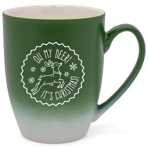 Elanze Designs Oh My Deer! It Is Christmas! Two Toned Ombre Matte Green and White 12 ounce Ceramic Stoneware Coffee Cup Mug - 1 of 4