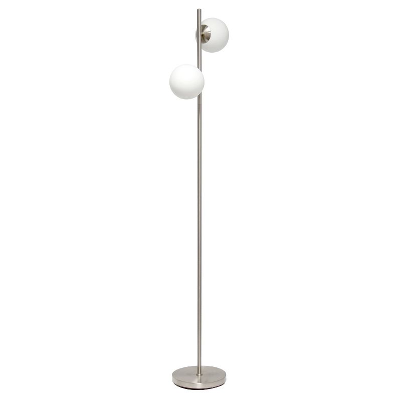 66" Tall Mid-Century Modern Tree Floor Lamp with Dual White Glass Globe Shade - Simple Design, 5 of 10