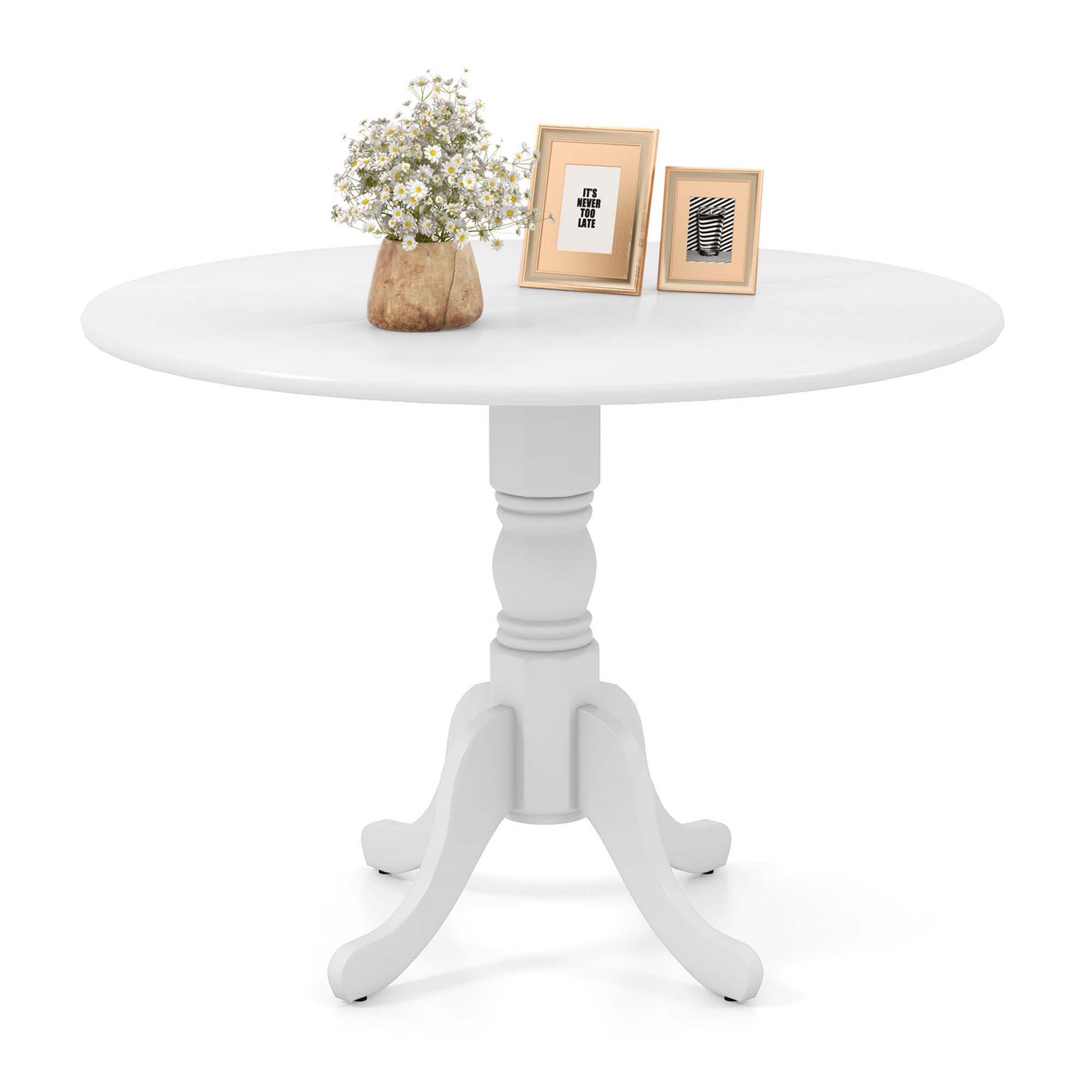 Costway 4-Person Dining Table Wooden Kitchen Table with Solid Rubber Wood Frame for Kitchen White
