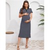 Clearlove Women's Short Sleeve Button Down Striped Maternity Dress Split Hem Nursing Friendly Pregnancy Dress - 2 of 4