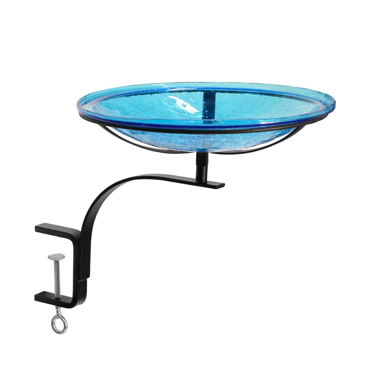 13.7" Reflective Crackle Glass Birdbath Bowl with Rail Mount Bracket Teal Blue - Achla Designs: Weather-Resistant, No Assembly Required - thumbnail 8