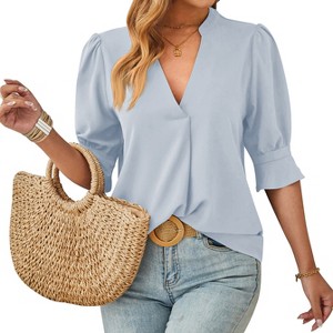 Coolmee Blouses for Women Dressy Casual Half Sleeve V Neck Tops Fashion Summer Fall Shirts - 1 of 4