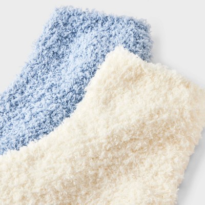 Women's Solid 2pk Cozy Ankle Socks - Auden Ivory/Blue One Size - image 3
