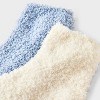 Women's Solid 2pk Cozy Ankle Socks - Auden™ Ivory/Blue One Size - 3 of 3