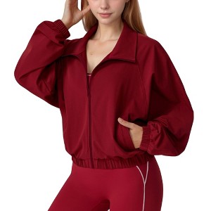 Anna-Kaci Active Women's Zip-Up Activewear Jacket with High Collar Long Sleeves and Relaxed Elastic Hem for Workout Wear - 1 of 4