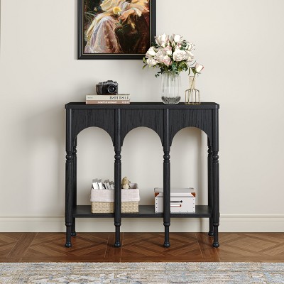 Black Solid Wood Entryway Console Table