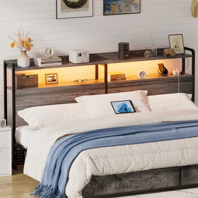 Aheaplus Storage Headboard, Head Board with Charge Station and LED Light