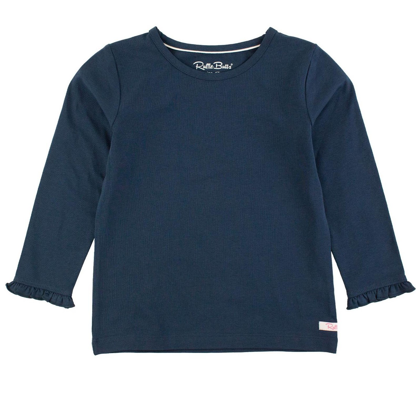 Футболка RuffleButts Knit Long Sleeve Ruffle Layering Tee - Dark Navy для девочек, цвет: Тёмный тёмно-синий — фото 1