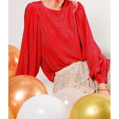 Women's Balloon Sleeve Glitter Knit Top - Vine & Love