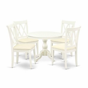 HomeStock 5-Piece Linen White Finish Solid Wood Top Dining table with 4 Chairs - 1 of 4