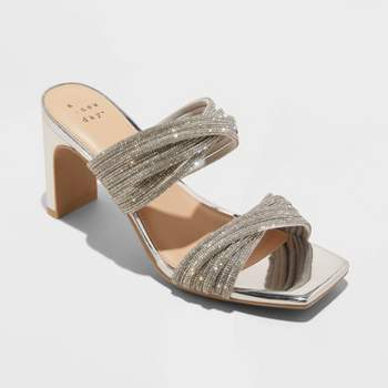 Women's Tammy Rhinestone Heels - A New Day™ Silver