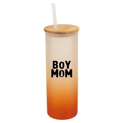 Elanze Designs Boy Mom Pine Tree Love Family Son Wrap-Around Design 25 Ounce Frosted Gradient Glass On-The-Go Coffee Travel Skinny Tumbler Mug Cup,