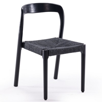 FURNIinspire Accent Chairs Ash Wood Stackable Dining Chair Mid Century Modern Wooden for Your Room House, Fully Assembled, Black, 18.5"*17.5"*30"