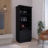 Vynxaria Bar Cabinet 70"H  with Wine Rack, Upper Glass Cabinet, three Open Storage Shelves and One Cabinet,Black - 2 of 4