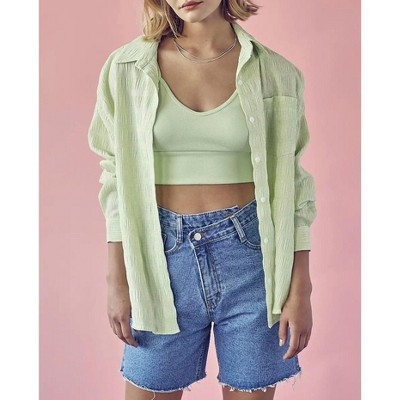 Women's SHIRRED CRINKLED BUTTON-UP SHIRT - DESSIN STUDIO