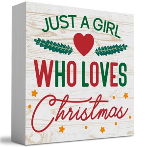 Rustic Just A Girl Who Loves Christmas Tree Wood Box Sign, Farmhouse Christmas Santa Artwork Decor - 1 of 3